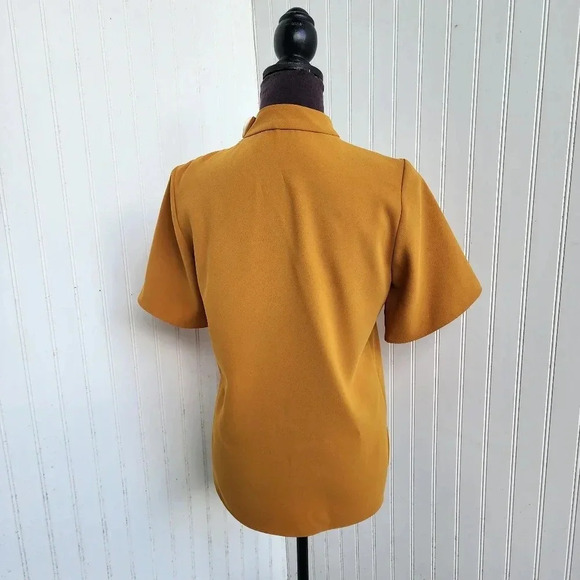 Zara Womens Mustard Yellow Stretch Top Shirt Chocker Neck Button BOHO Sz XS - Picture 6 of 10